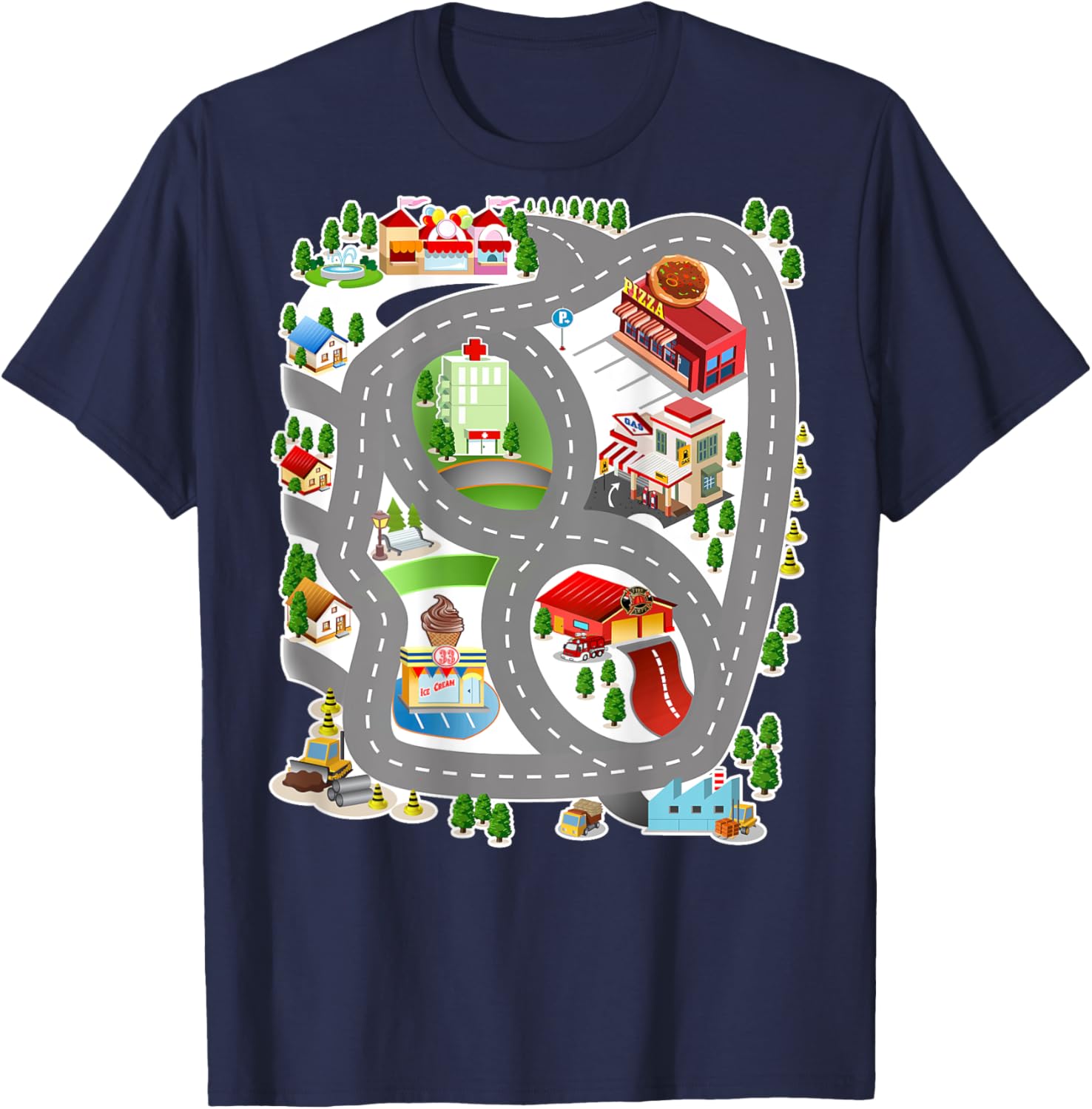 Play Mat Road Map Play City Roads Massage Race Track T-Shirt - T-Shirt | Navy