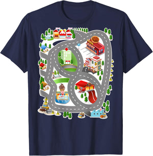 Play Mat Road Map Play City Roads Massage Race Track T-Shirt - T-Shirt | Navy