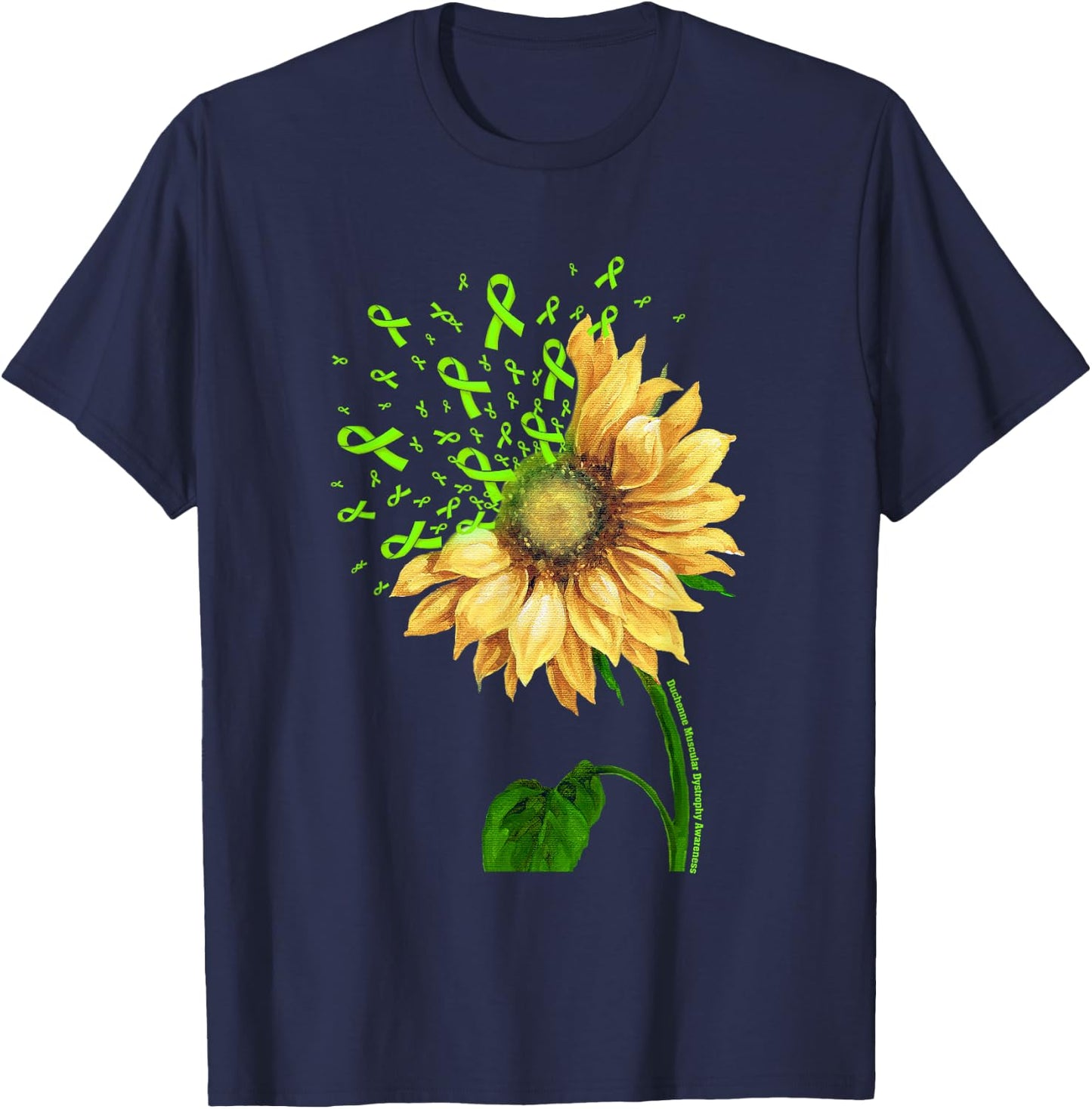 DUCHENNE MUSCULAR DYSTROPHY AWARENESS Sunflower Lime Ribbon T-Shirt - T-Shirt | Navy