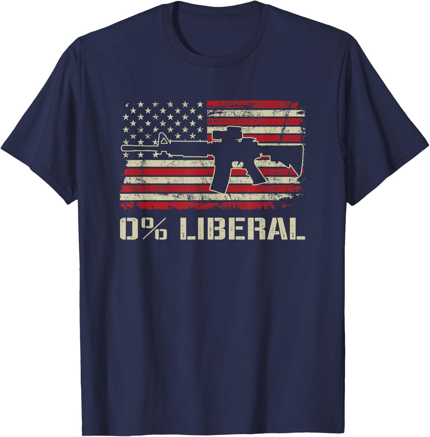 0% Liberal Zero Percent - AR15 USA Flag Funny Pro Gun T-Shirt - T-Shirt | Navy