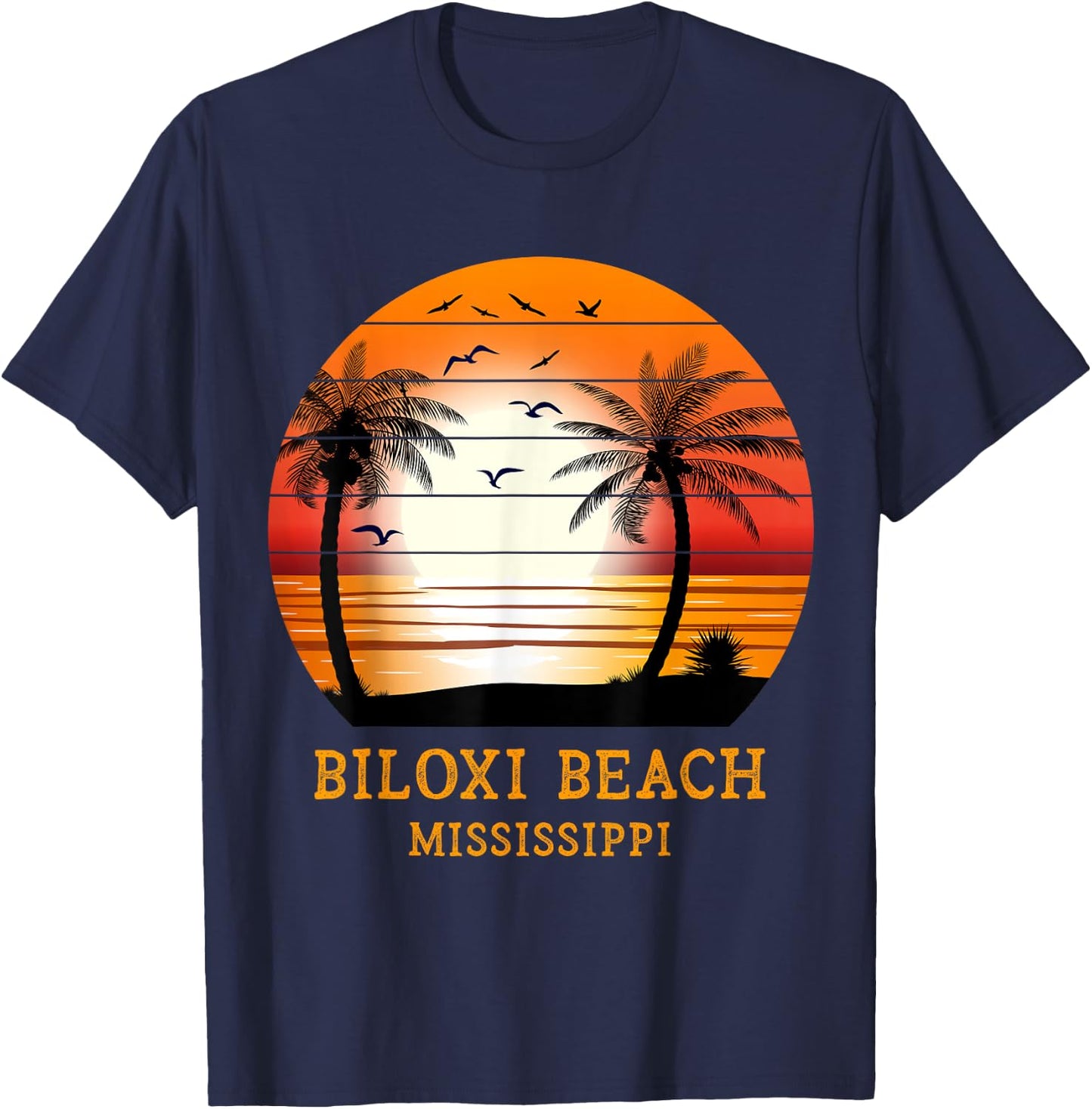 Biloxi Beach Mississippi Vintage Sunset Retro Summer Vacay T-Shirt - T-Shirt | Navy
