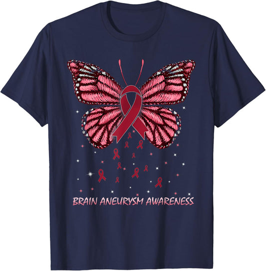 Brain Aneurysm Awareness Butterfly T-Shirt - T-Shirt | Navy
