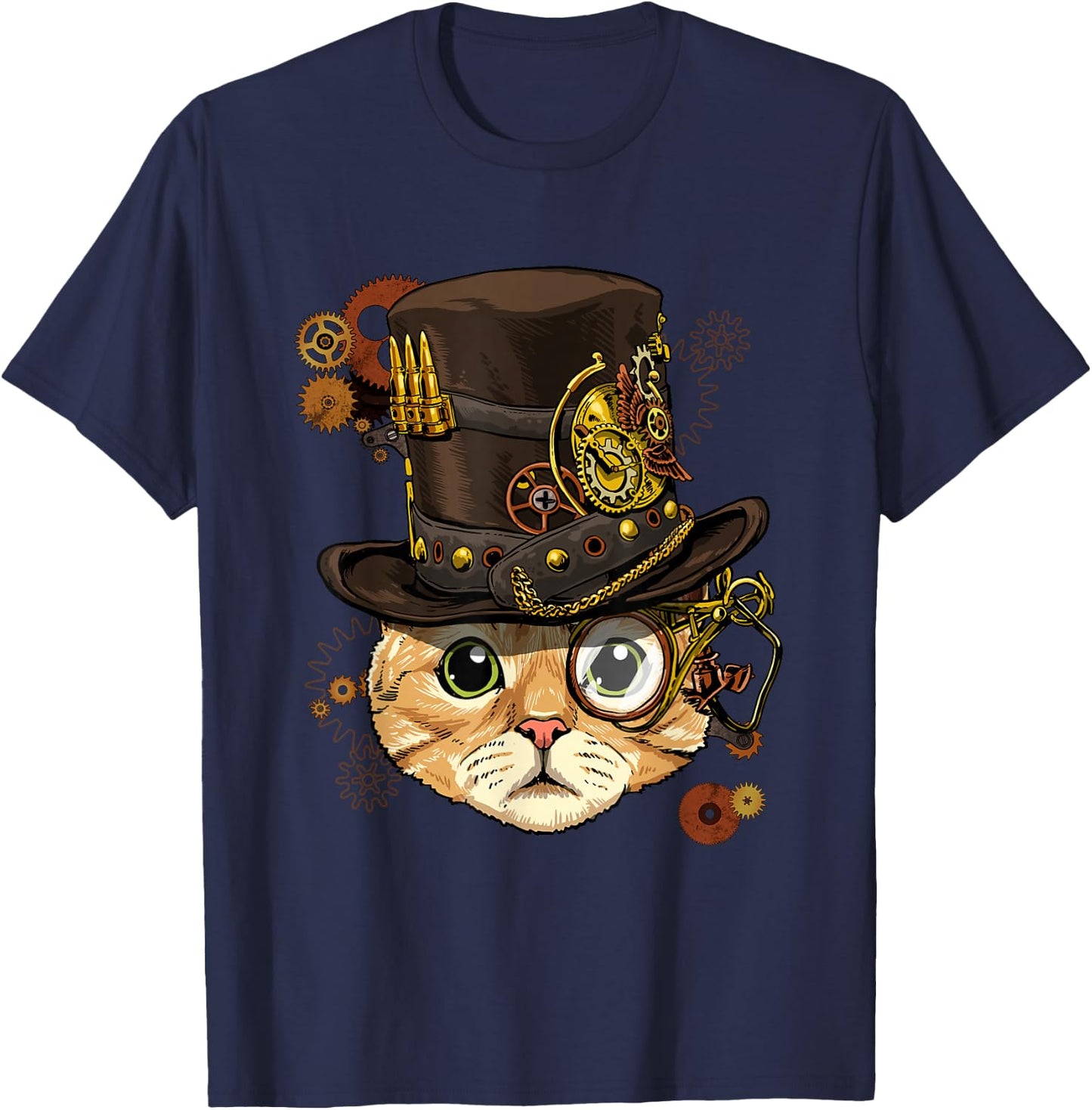 Steampunk Cat Shirt Mechanical Steampunk Gears Cat Lover T-Shirt - T-Shirt | Navy