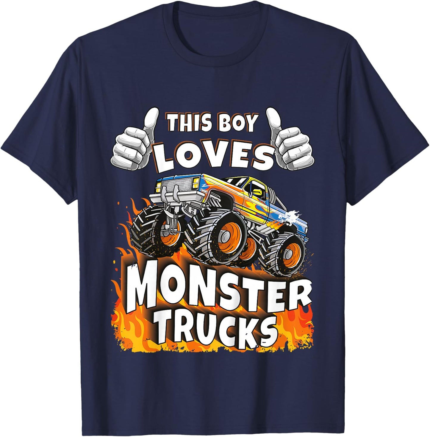 Kids This Boy Loves Monster Trucks Boys Kids T-Shirt - T-Shirt | Navy