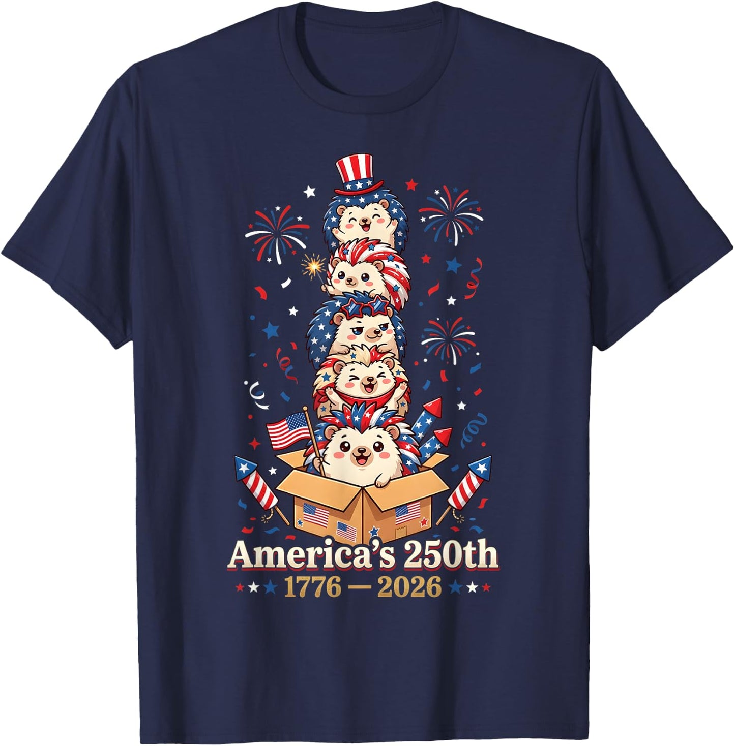 Hedgehog America's 250th Anniversary 1776 2026 4th of July T-Shirt - T-Shirt | Navy