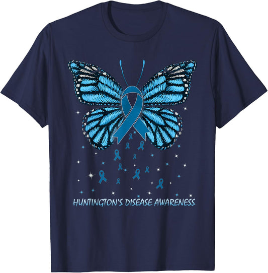 Huntington's Disease Awareness Butterfly T-Shirt - T-Shirt | Navy