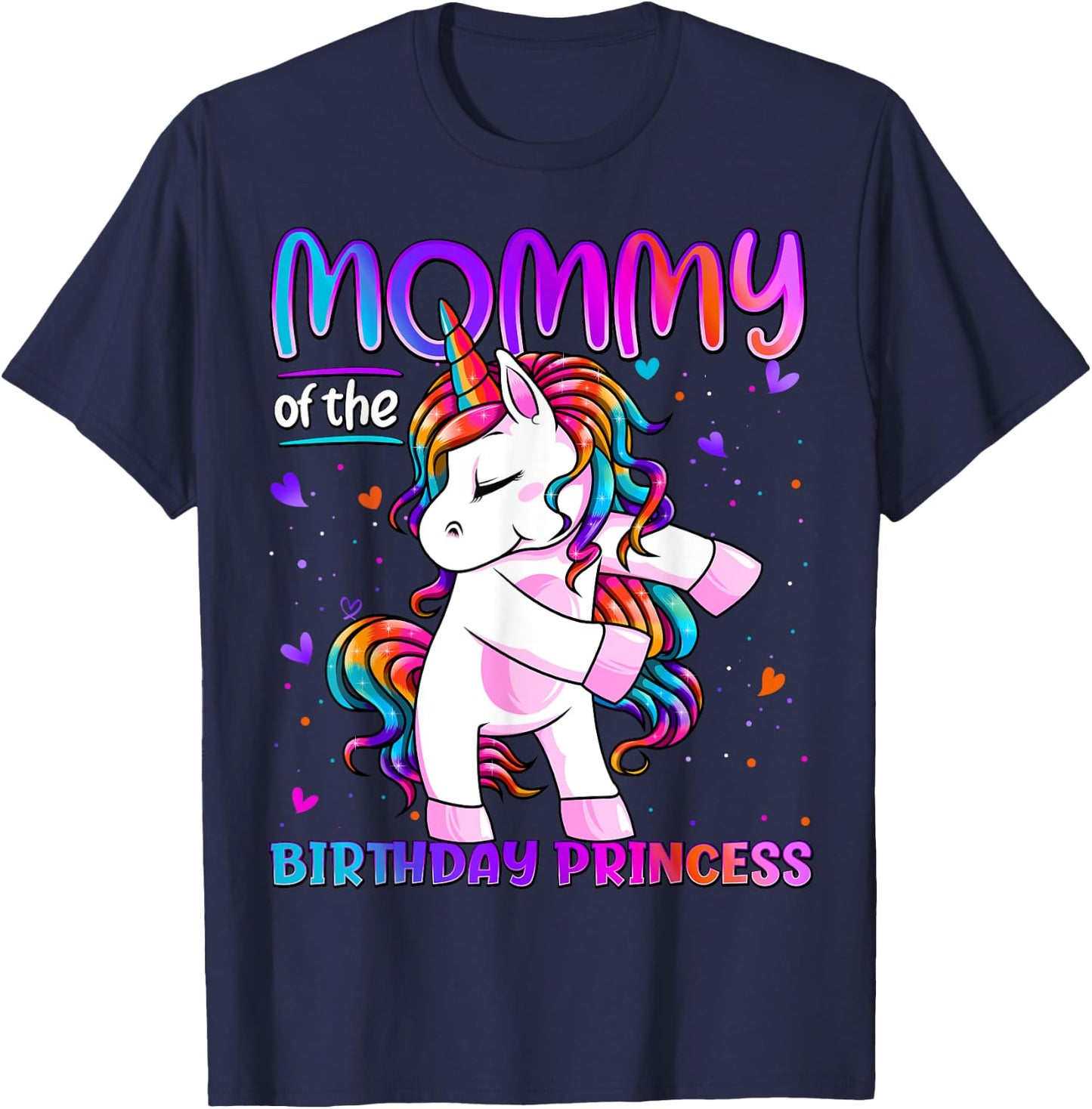 Mommy of the Birthday Princess Girl Flossing Unicorn Mom T-Shirt - T-Shirt | Navy