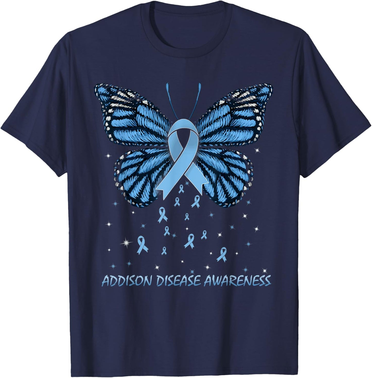 Addison Disease Awareness Butterfly T-Shirt - T-Shirt | Navy