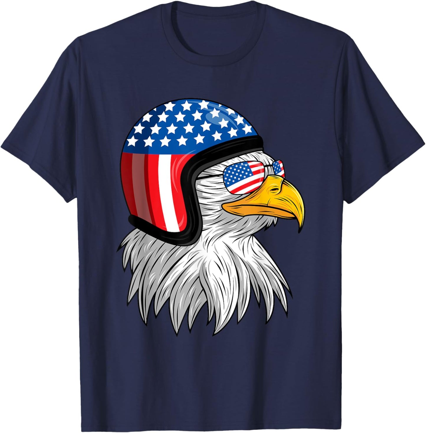 Funny Eagle Mullet Helmet USA 4th Of July American Flag Gift T-Shirt - T-Shirt | Navy