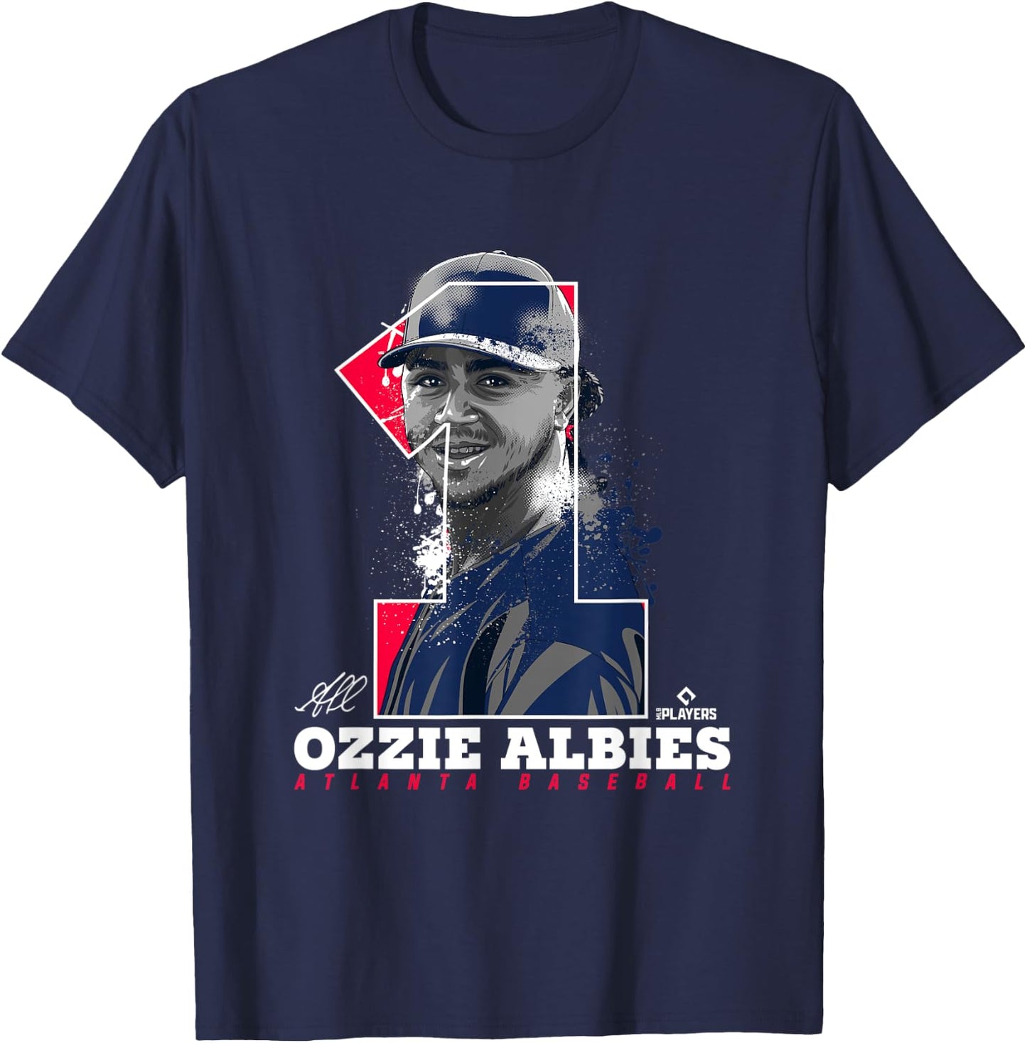 Ozzie Albies Silhouette Bolly Atlanta MLBPA T-Shirt - T-Shirt | Navy