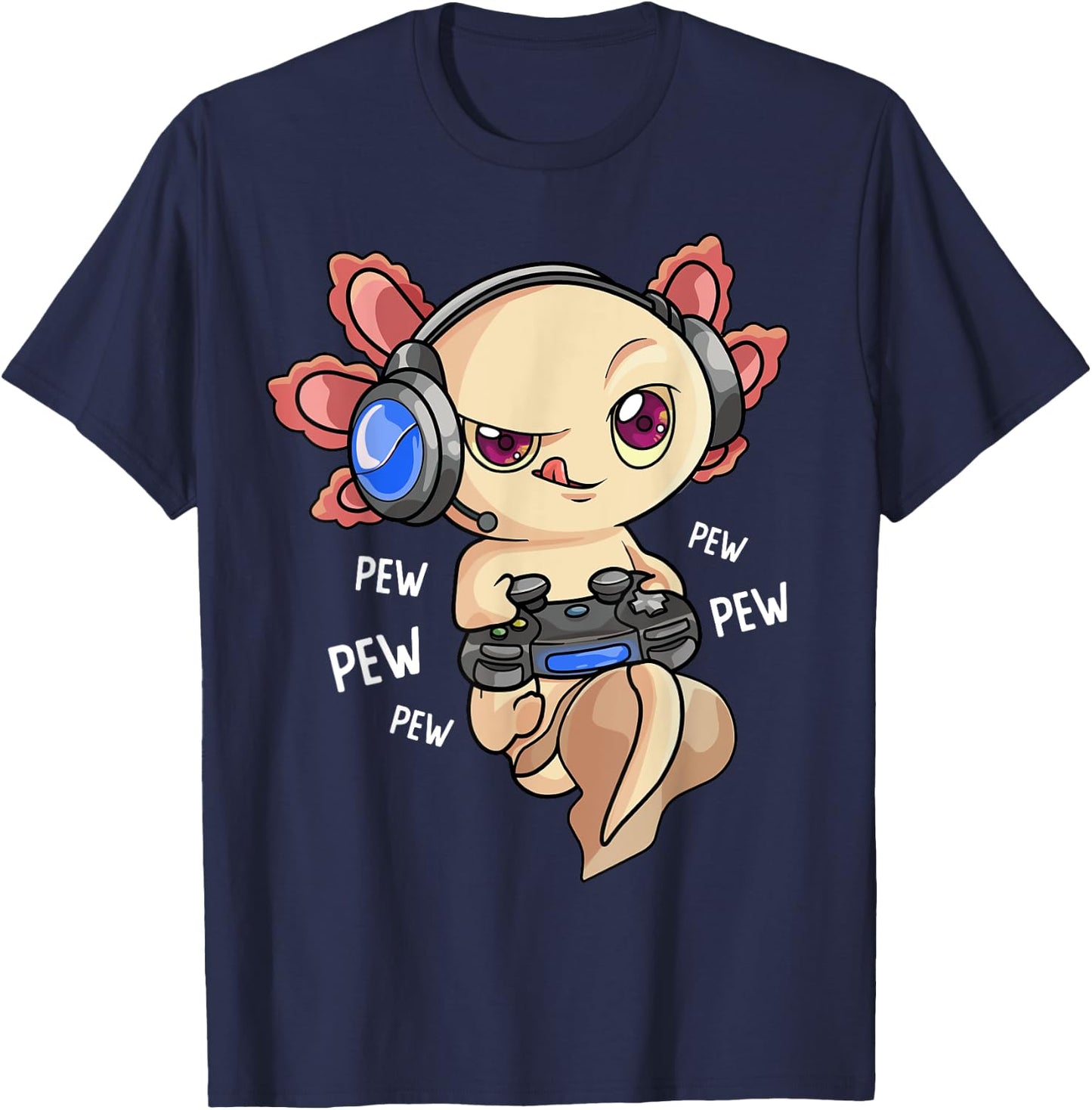 Gaming Axolotl Shirt Kids Boys Gamers - Kawaii Video Game T-Shirt - T-Shirt | Navy