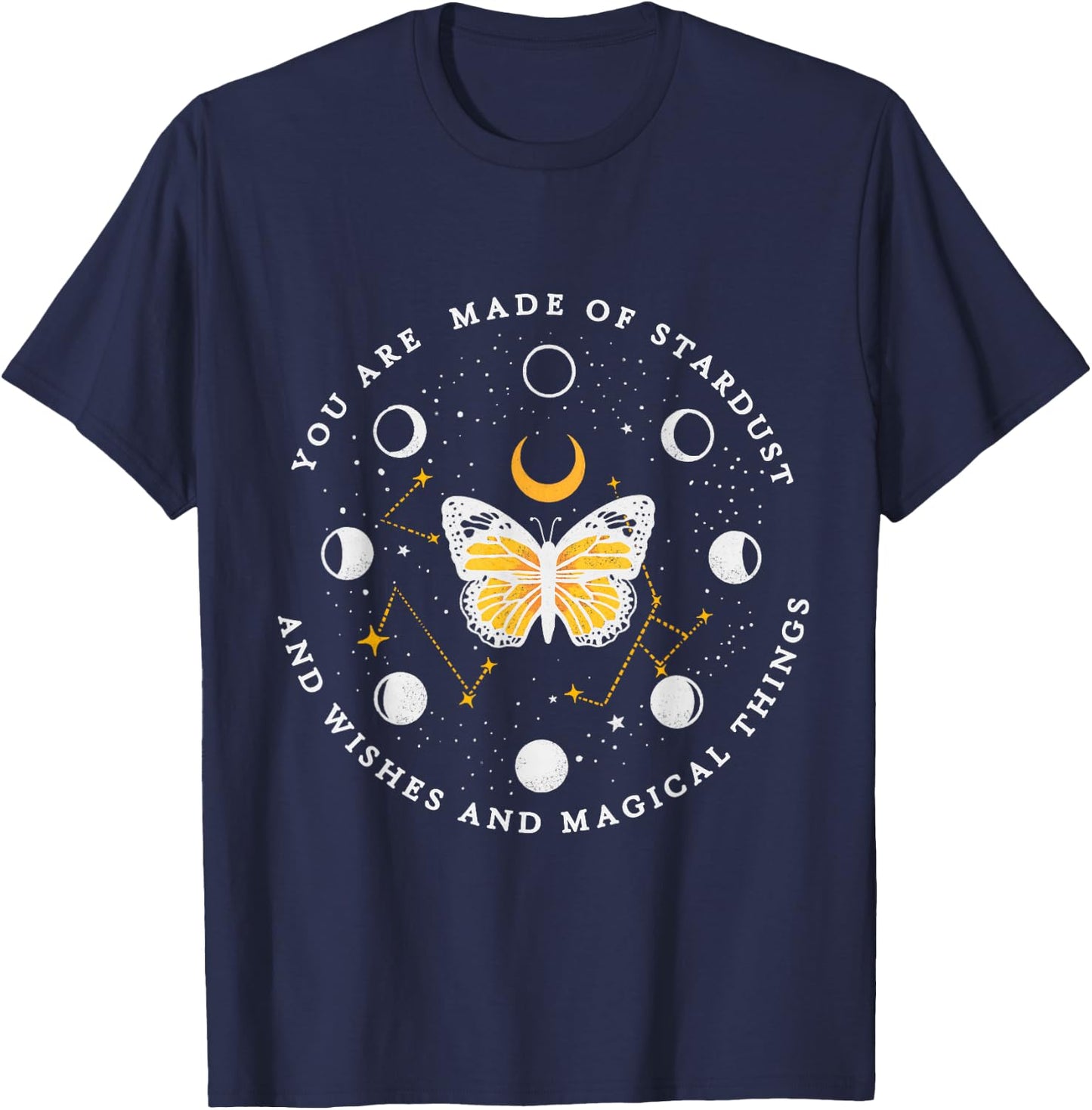 You are made of stardust - Celestial Butterfly Moon Phase T-Shirt - T-Shirt | Navy