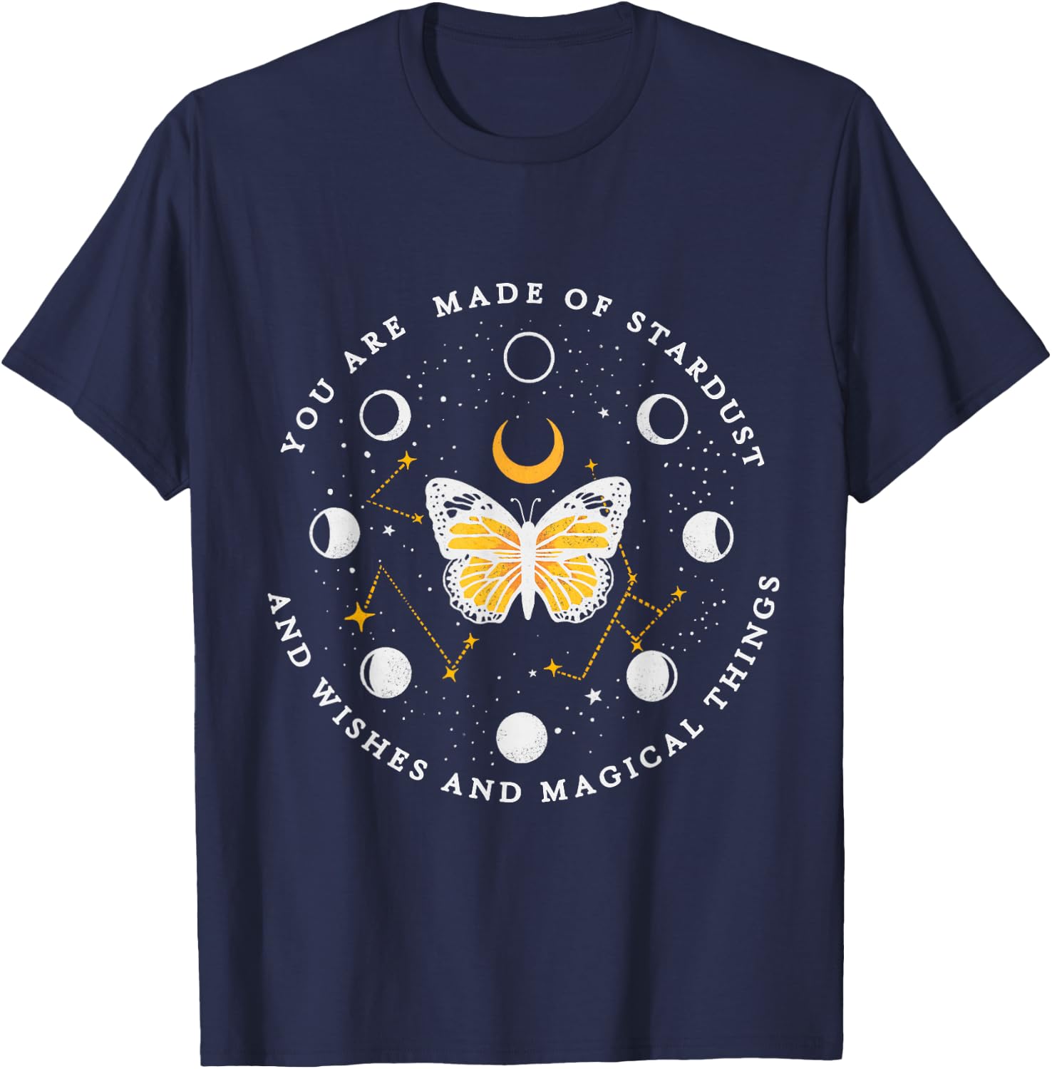 You are made of stardust - Celestial Butterfly Moon Phase T-Shirt - T-Shirt | Navy