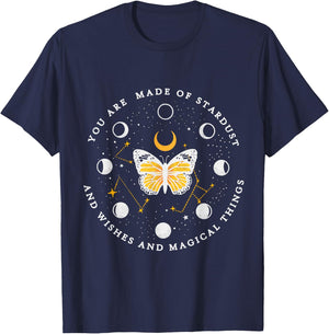 You are made of stardust - Celestial Butterfly Moon Phase T-Shirt - T-Shirt | Navy