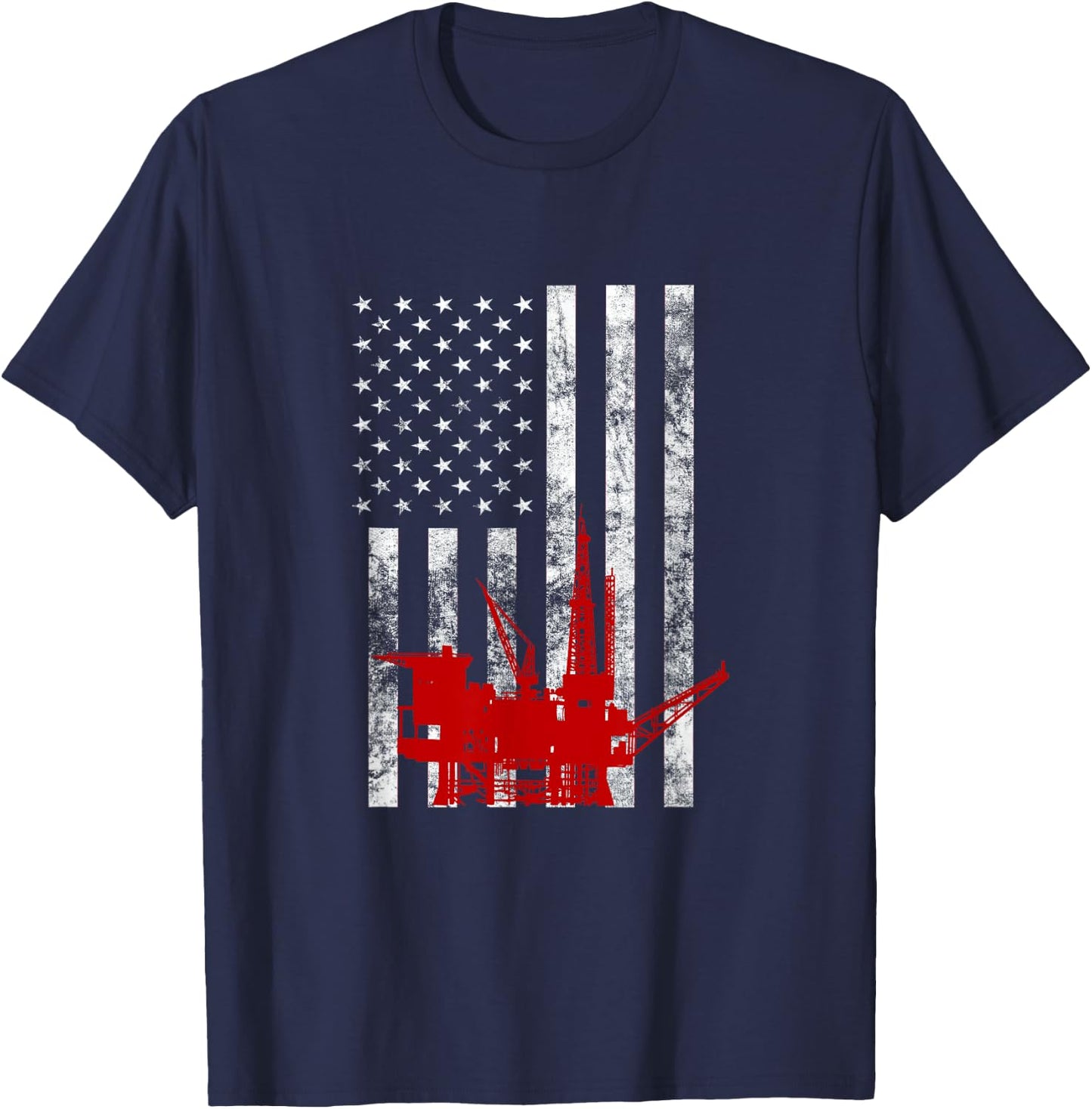 Oil Rig Drilling US Flag Oilfield Worker American Oil Worker T-Shirt - T-Shirt | Navy
