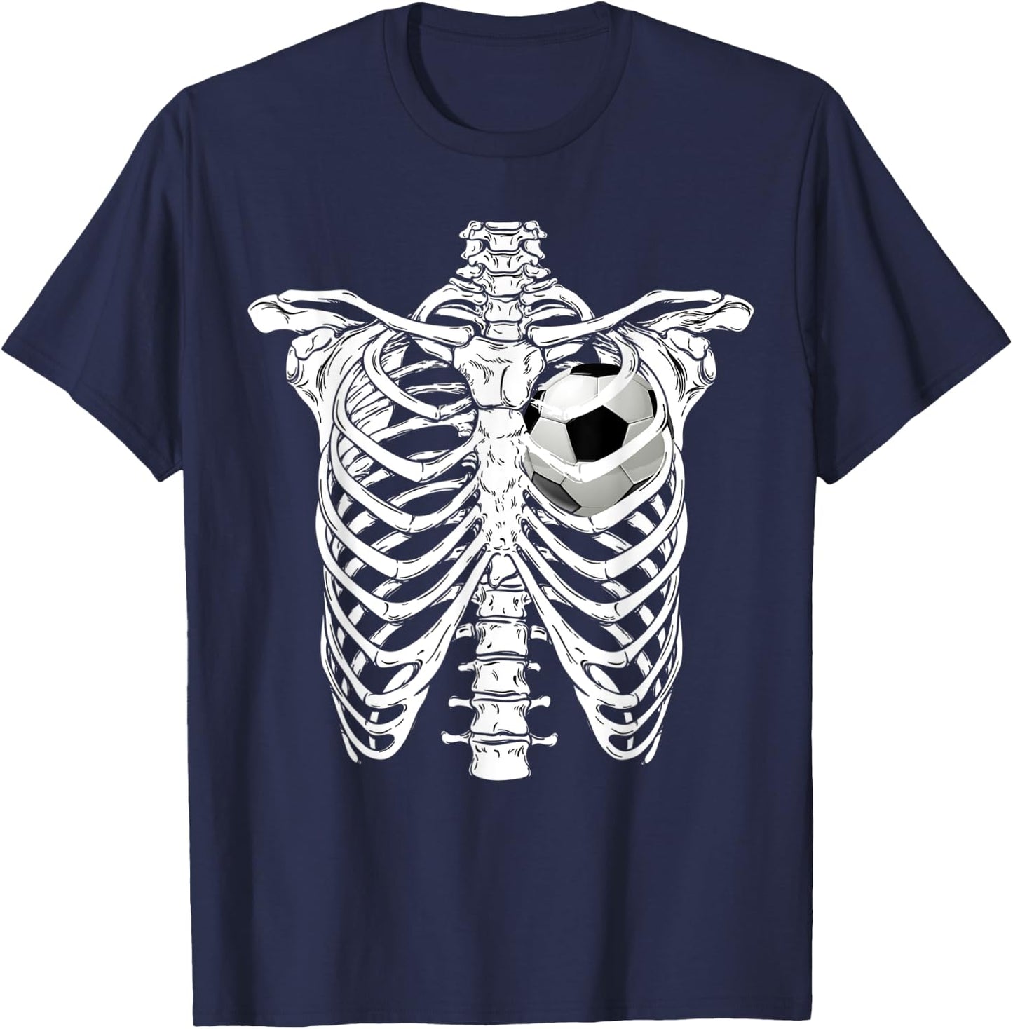 Halloween Soccer Ball in Heart Rib cage Skeleton Costume T-Shirt - T-Shirt | Navy