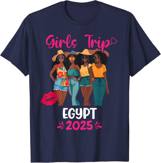 Black Girls Trip Egypt 2025 Vacation Matching T-Shirt - T-Shirt | Navy