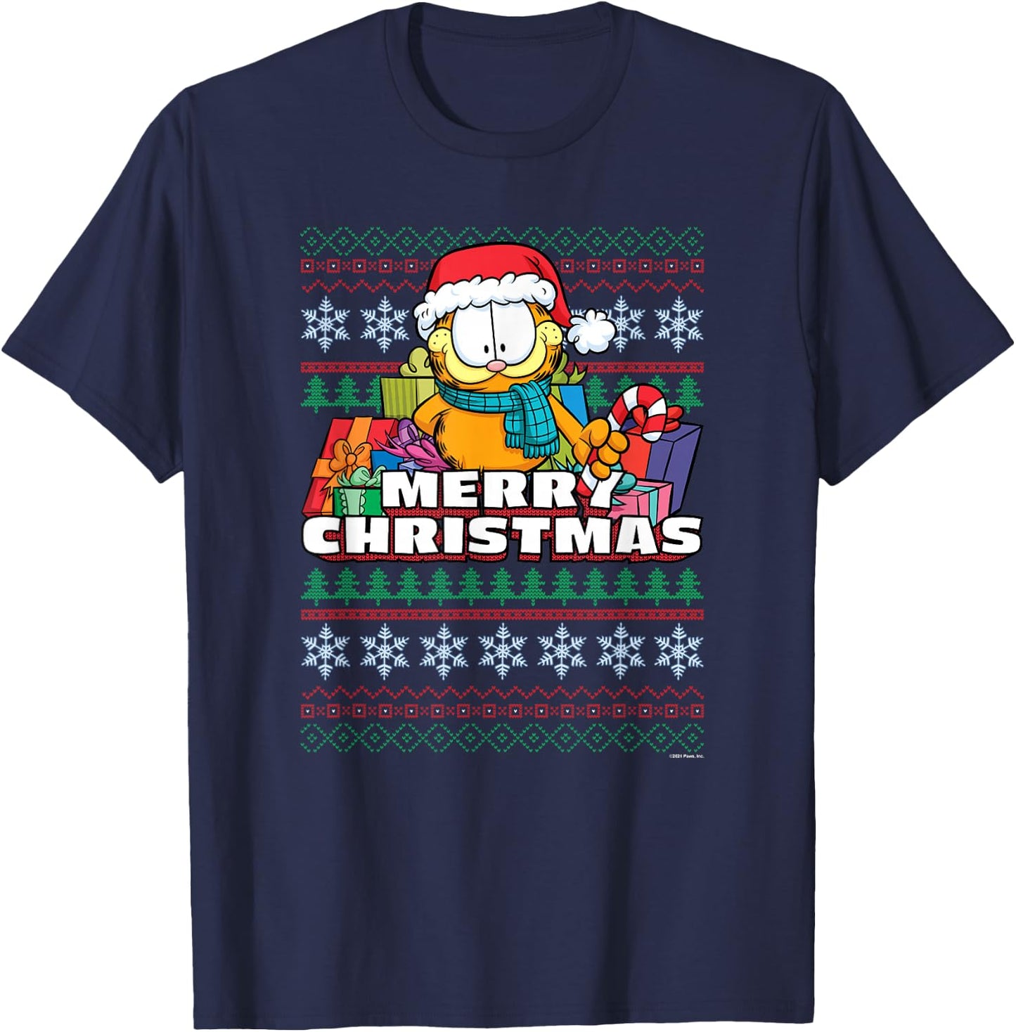 Garfield Christmas Santa Garfield Ugly Sweater T-Shirt - T-Shirt | Navy