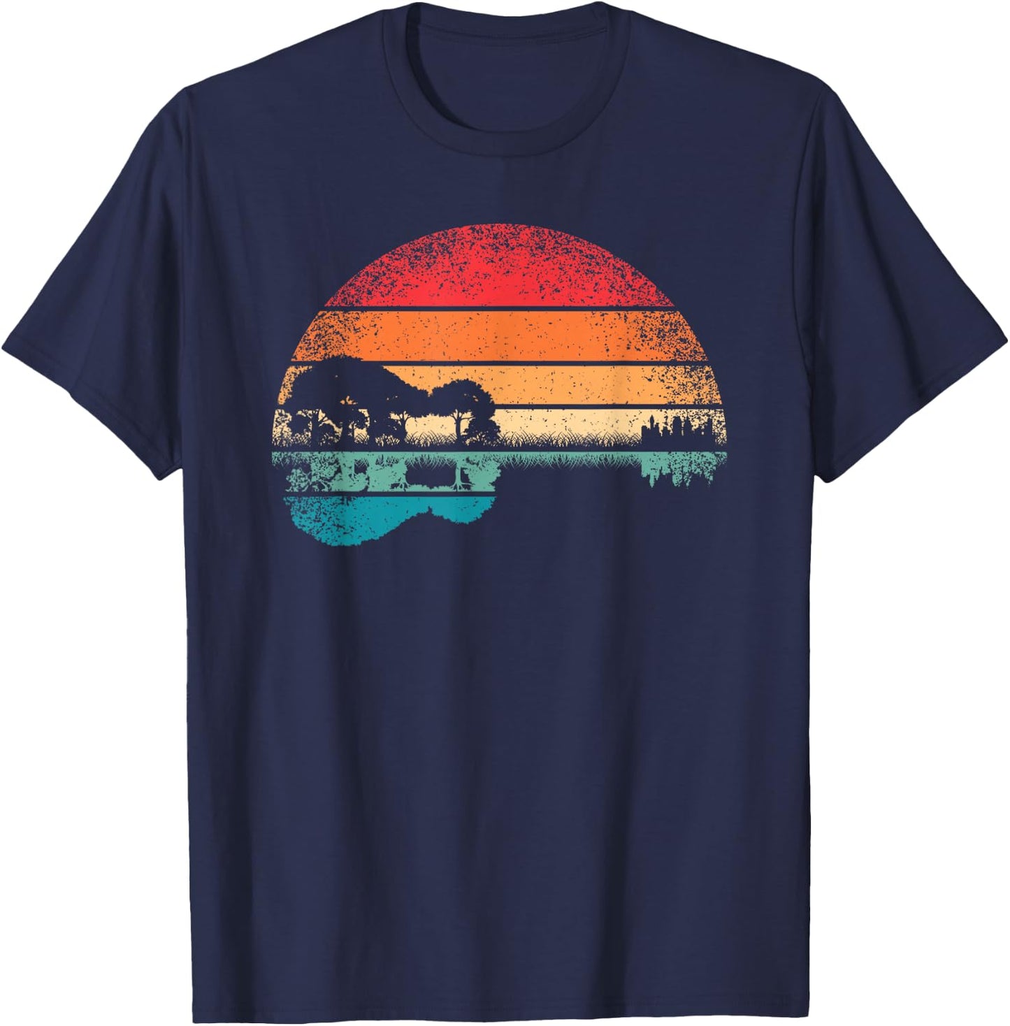 Retro Acoustic Guitar Lake Guitarist Music Rock Men Women T-Shirt - T-Shirt | Navy