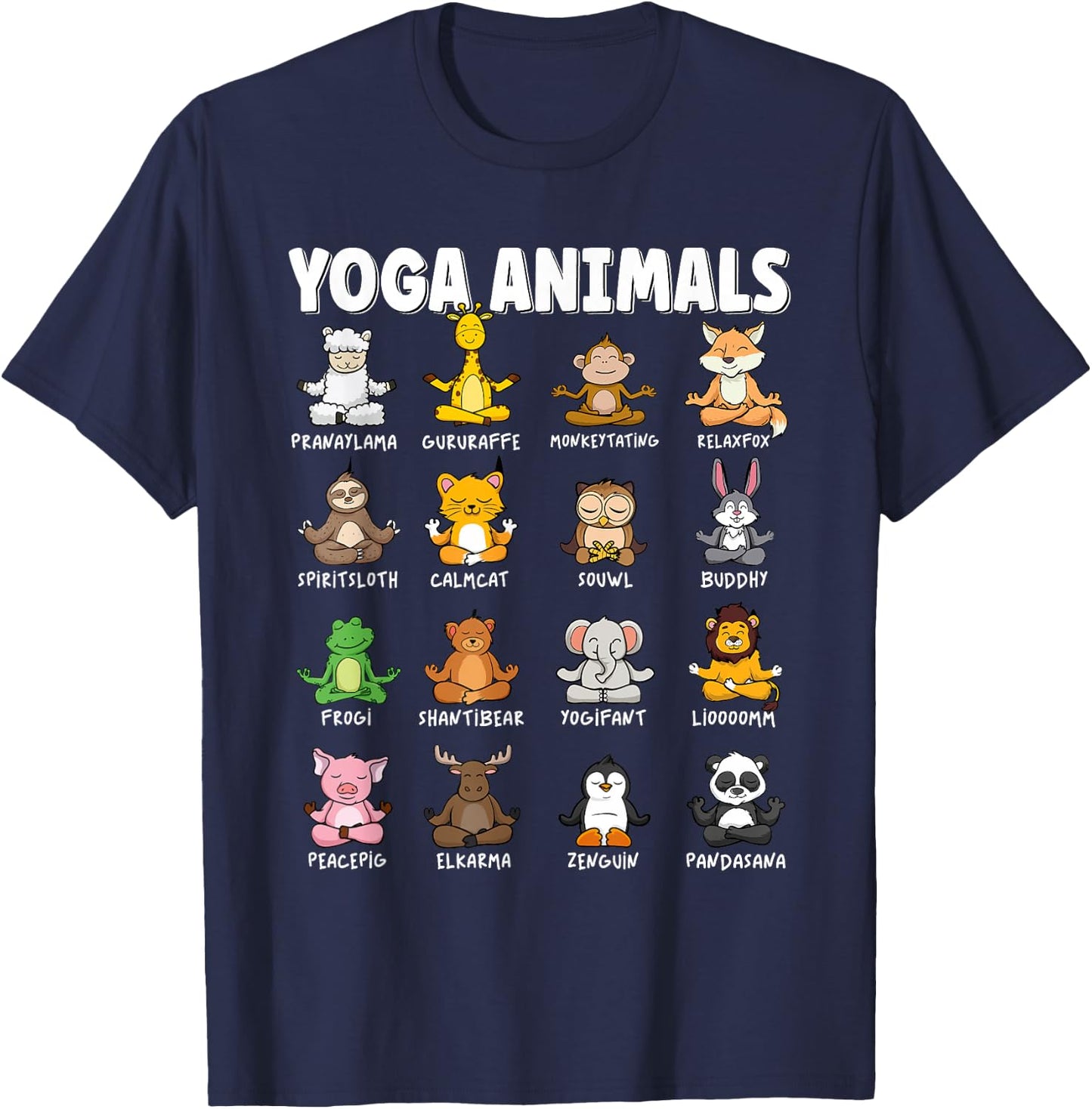 Funny Cute Animals in different Yoga Positions | Yoga Animal T-Shirt - T-Shirt | Navy