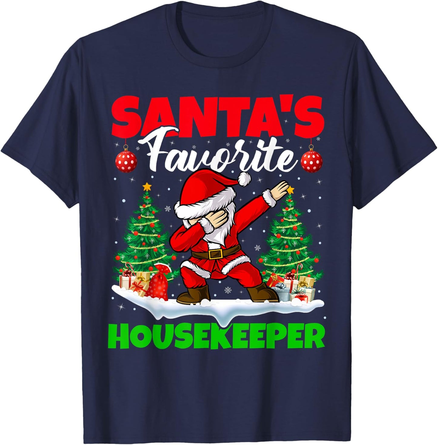 Xmas Dabbing Santa's Favorite Housekeeper Christmas T-Shirt - T-Shirt | Navy