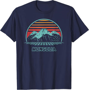Mongolia Retro Vintage 80s Style T-Shirt - T-Shirt | Navy
