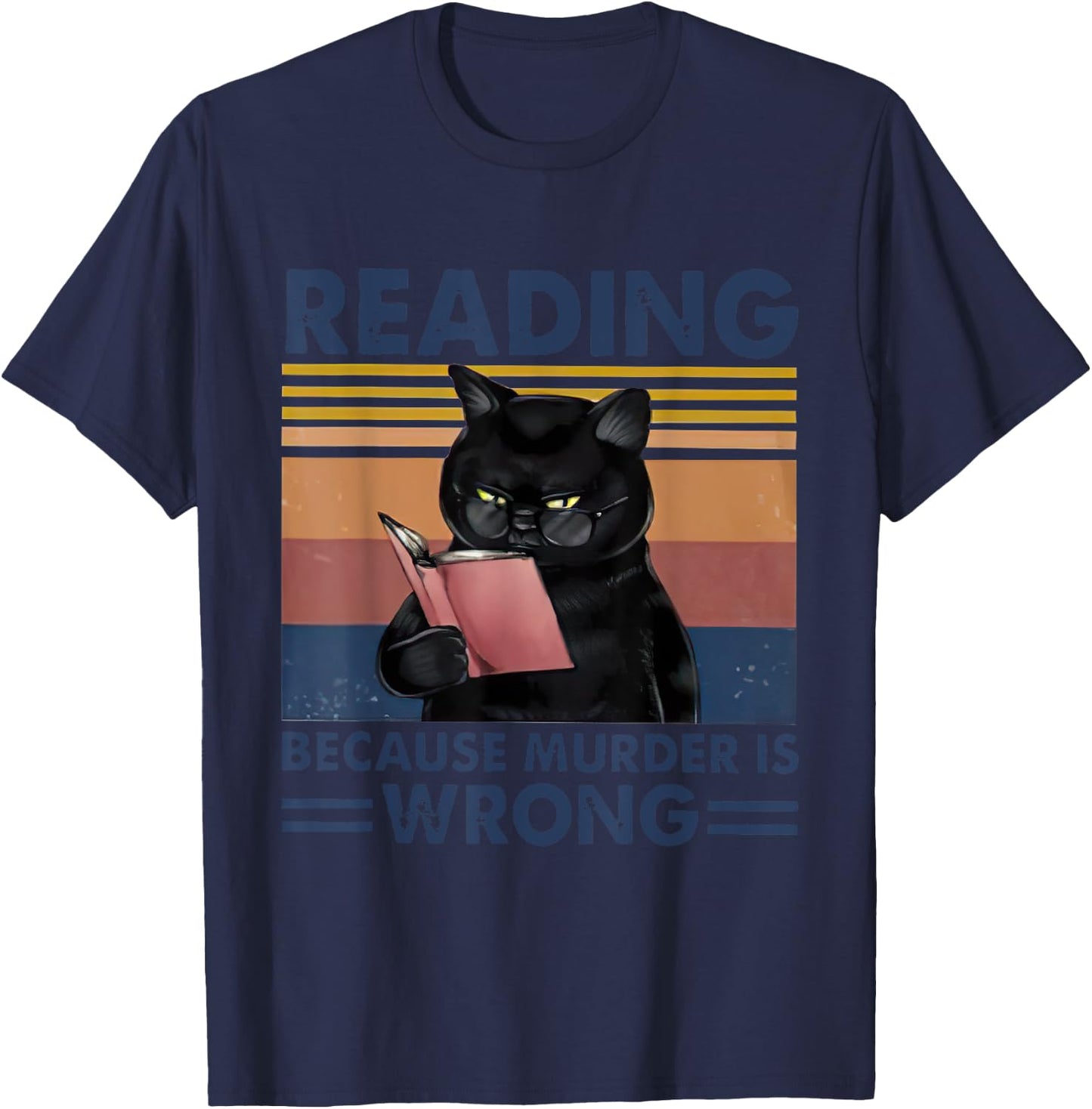 Reading Because Murder Is Wrong Vintage Reader Cat Women T-Shirt - T-Shirt | Navy