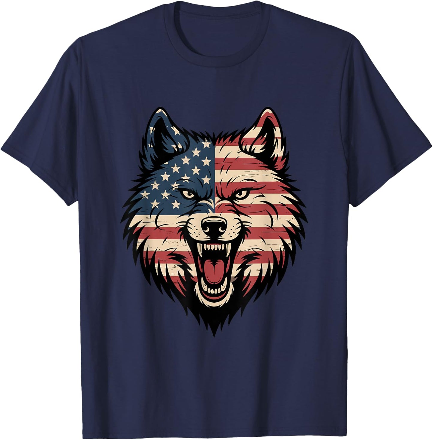 4th of July USA American Flag Wolf Patriotic Wolf Freedom T-Shirt - T-Shirt | Navy