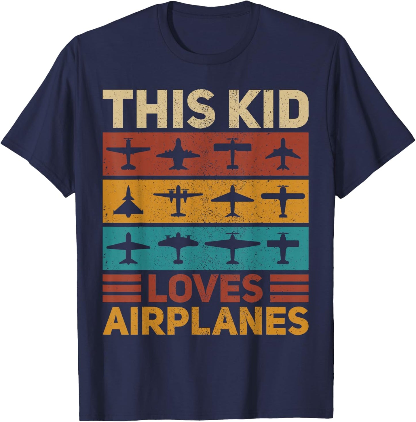This Kid Loves Airplanes Pilot Plane Aviation Retro Airplane T-Shirt - T-Shirt | Navy