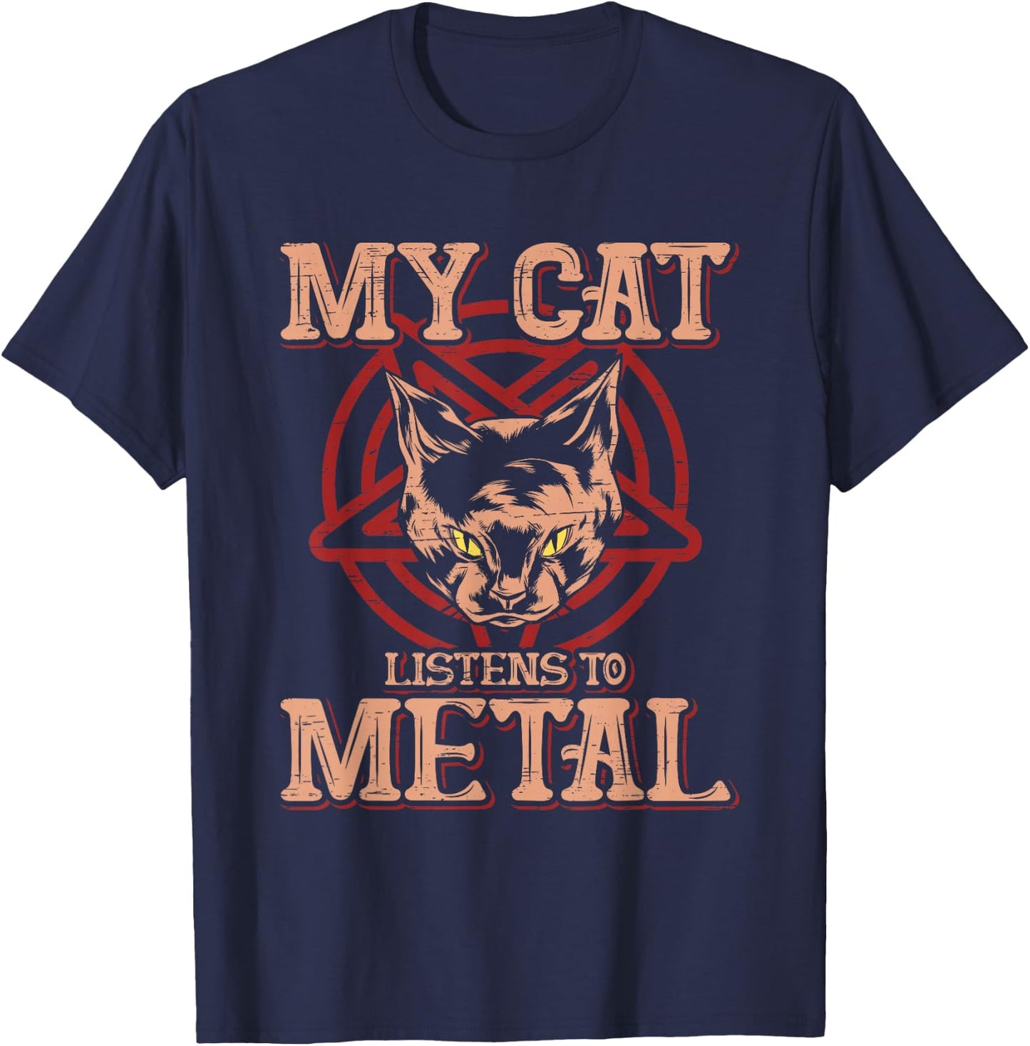 My Cat listens to Metal - Black Dark Rock Death Metal T-Shirt - T-Shirt | Navy
