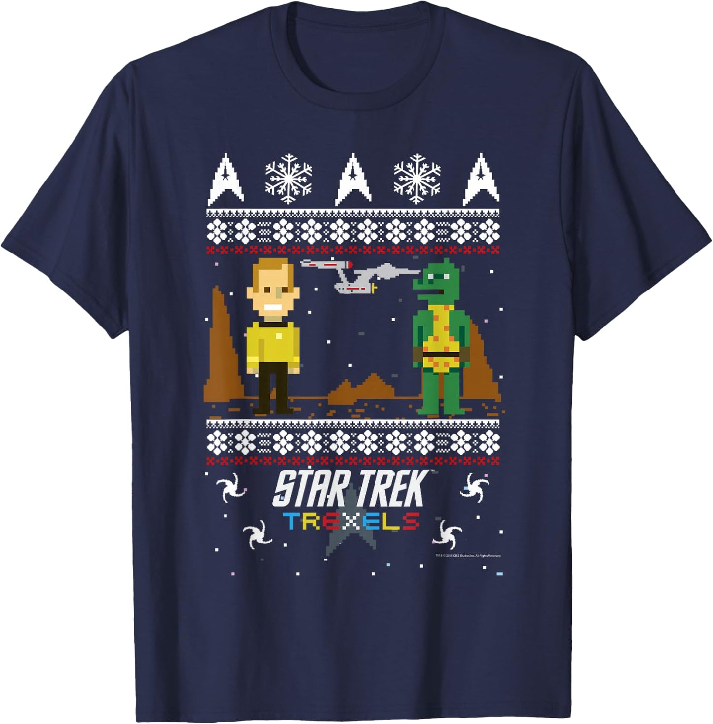 Star Trek Trexels Ugly Christmas Sweater Graphic T-Shirt - T-Shirt | Navy