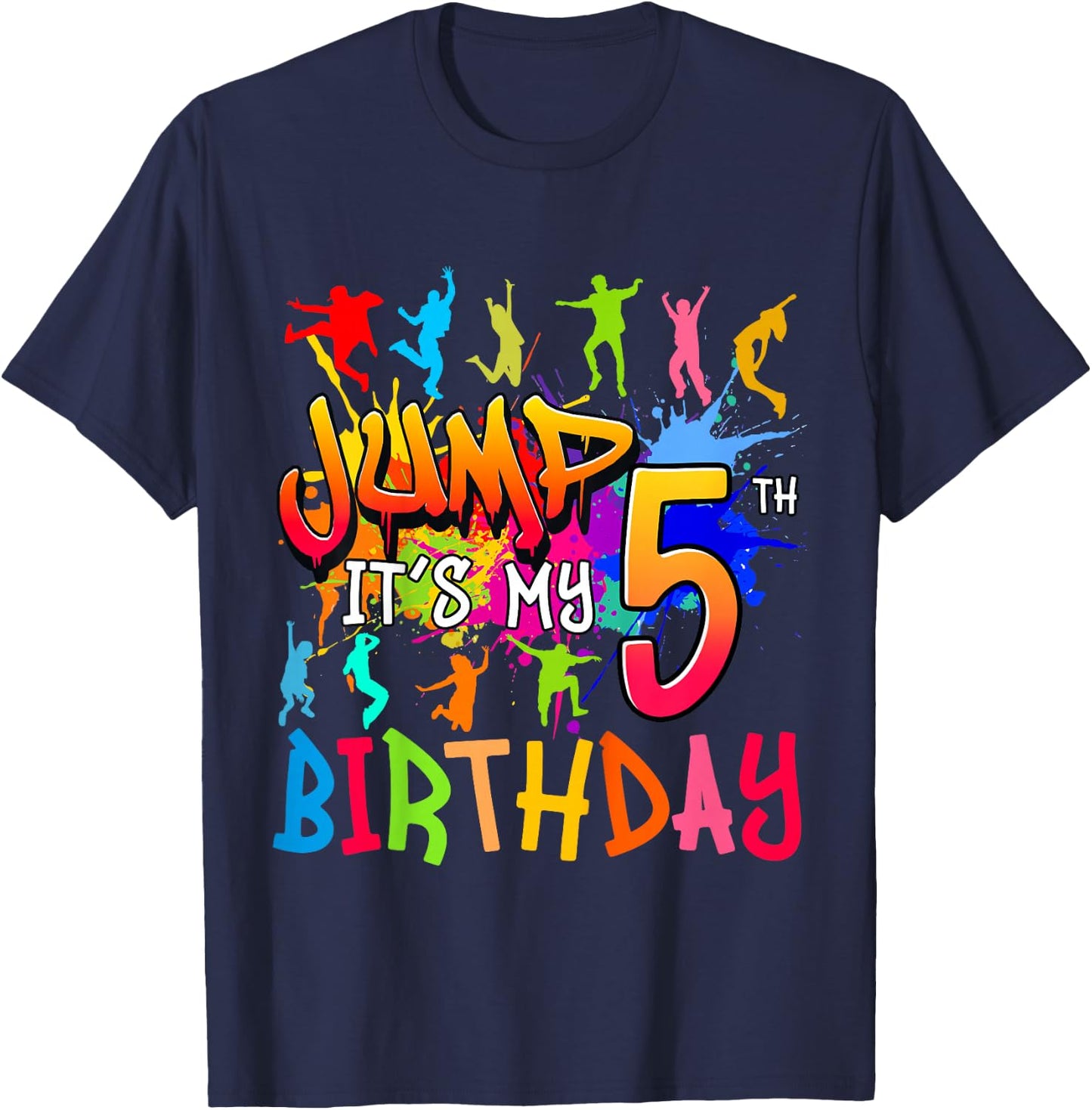 Let's Jump It's My 5th Birthday Trampoline Bday Matching T-Shirt - T-Shirt | Navy