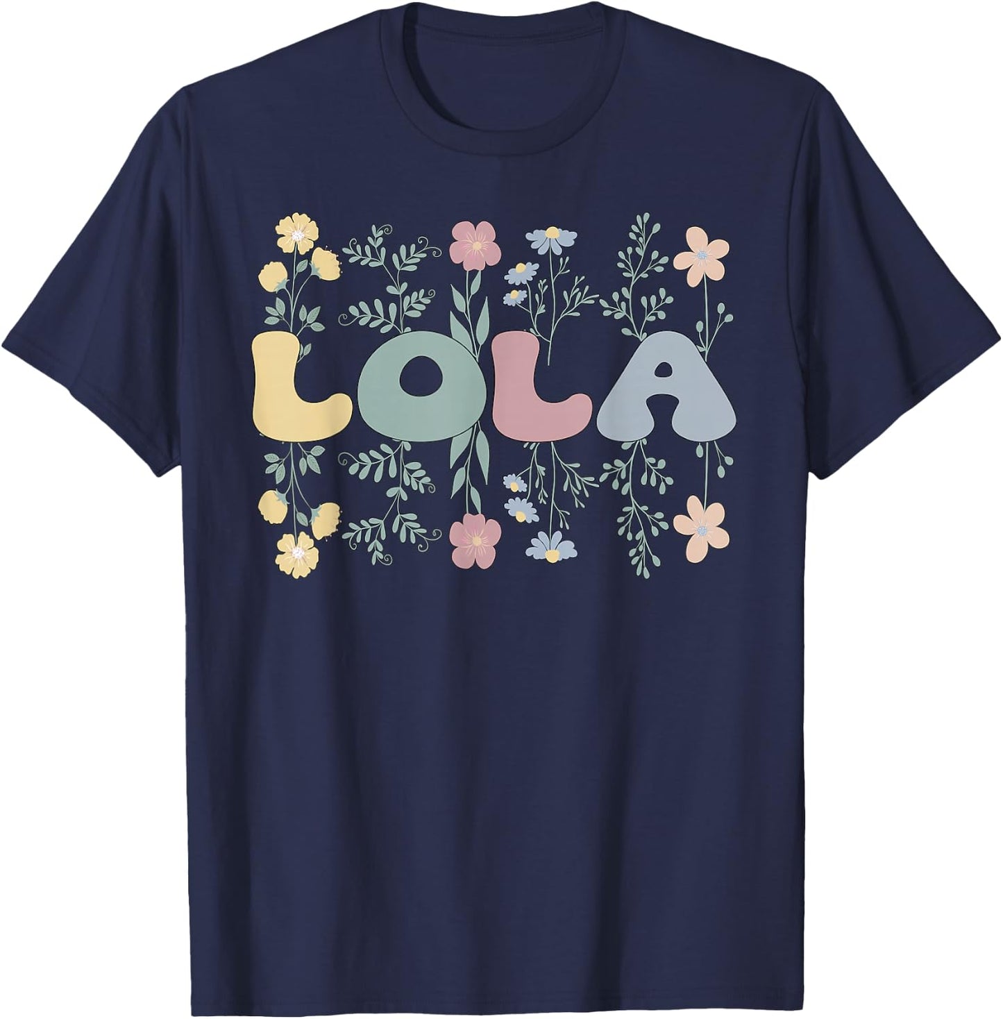 Groovy Lola Grandmother Flowers Lola Grandma T-Shirt - T-Shirt | Navy