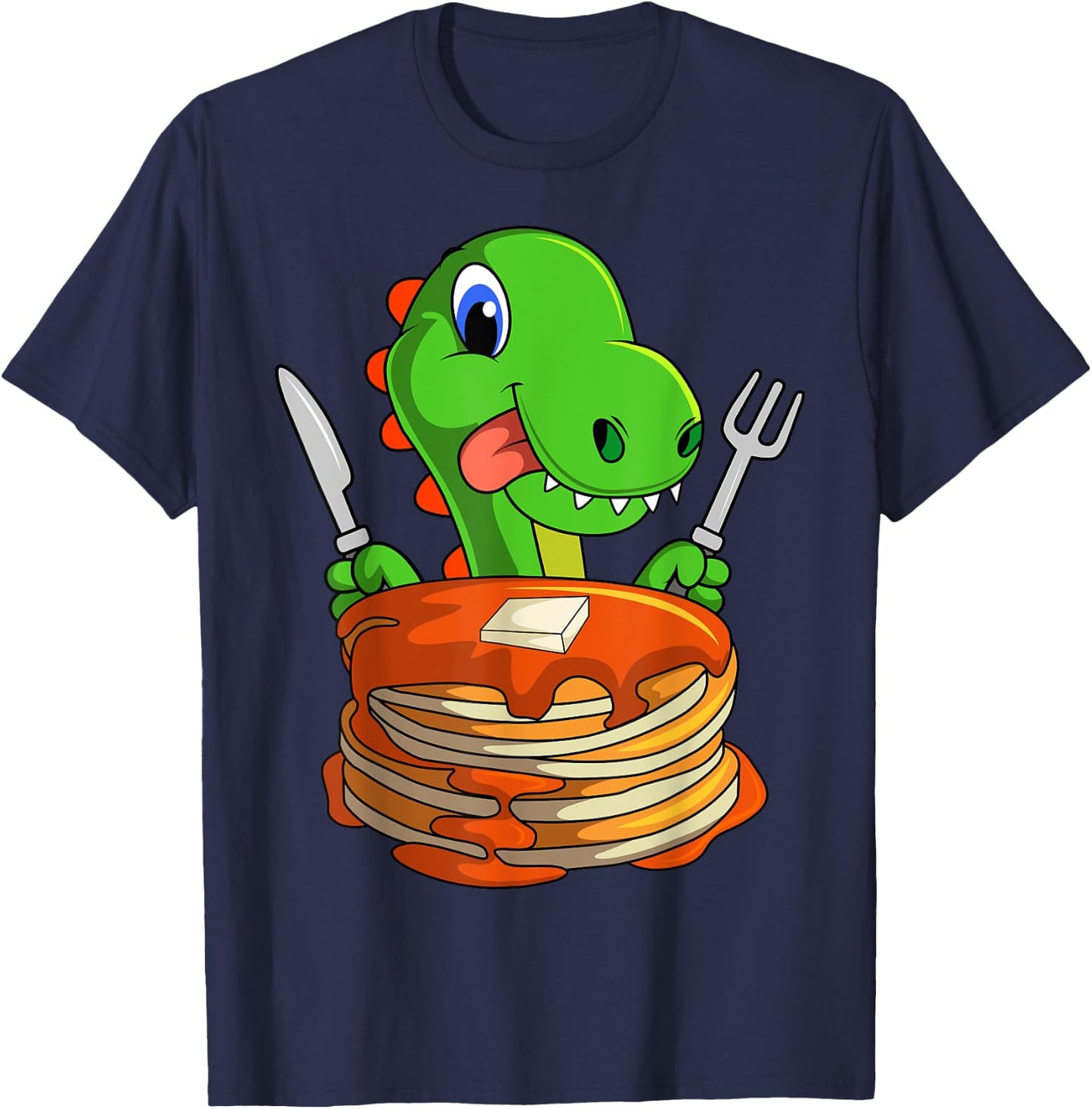 Pancakes Waffle Dinosaur Breakfast Flapjack Trex Food T-Shirt - T-Shirt | Navy