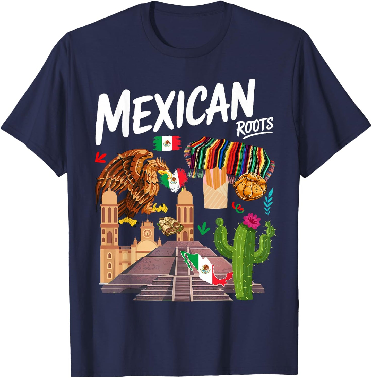 Mexican Heritage Themed Outfit Idea & Mexico Flag T-Shirt - T-Shirt | Navy