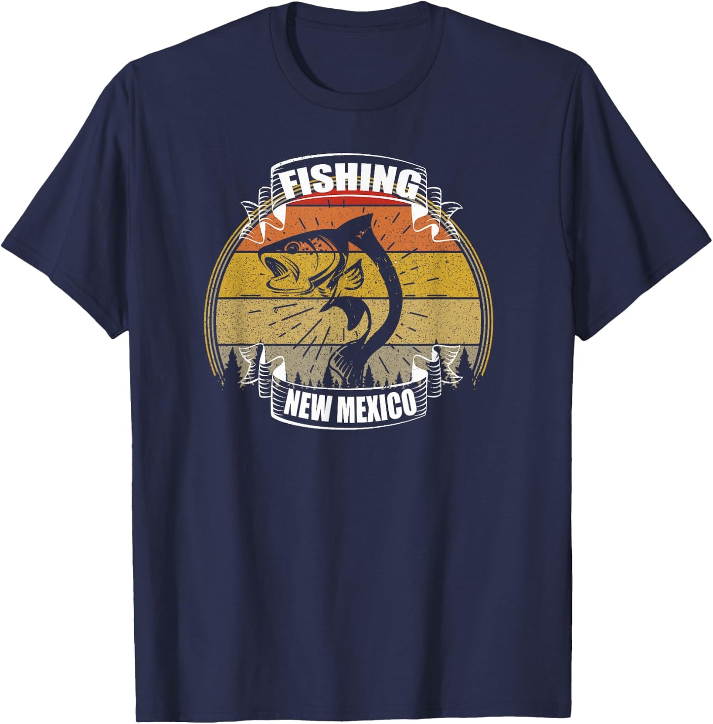 State of New Mexico Fisherman Sunset Fish New Mexico Fishing T-Shirt - T-Shirt | Navy