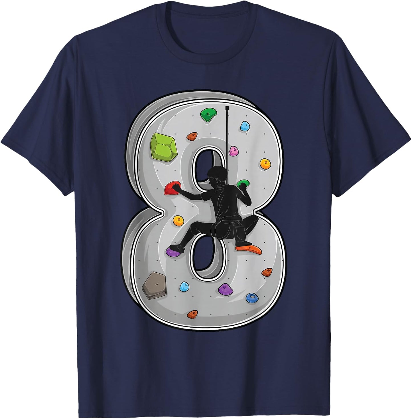 8 Year Old Rock Climbing 8th Birthday Adventures Climber T-Shirt - T-Shirt | Navy