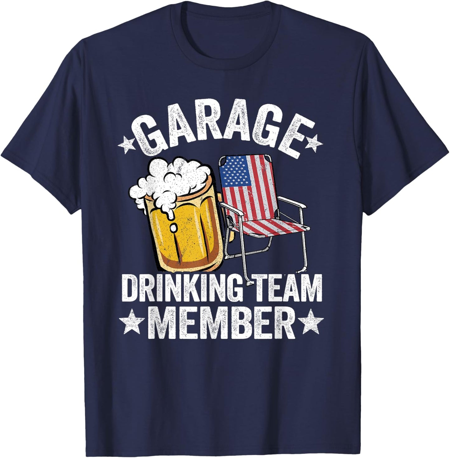 4th Of July Beer American Flag Garage Drinking Team Member T-Shirt - T-Shirt | Navy