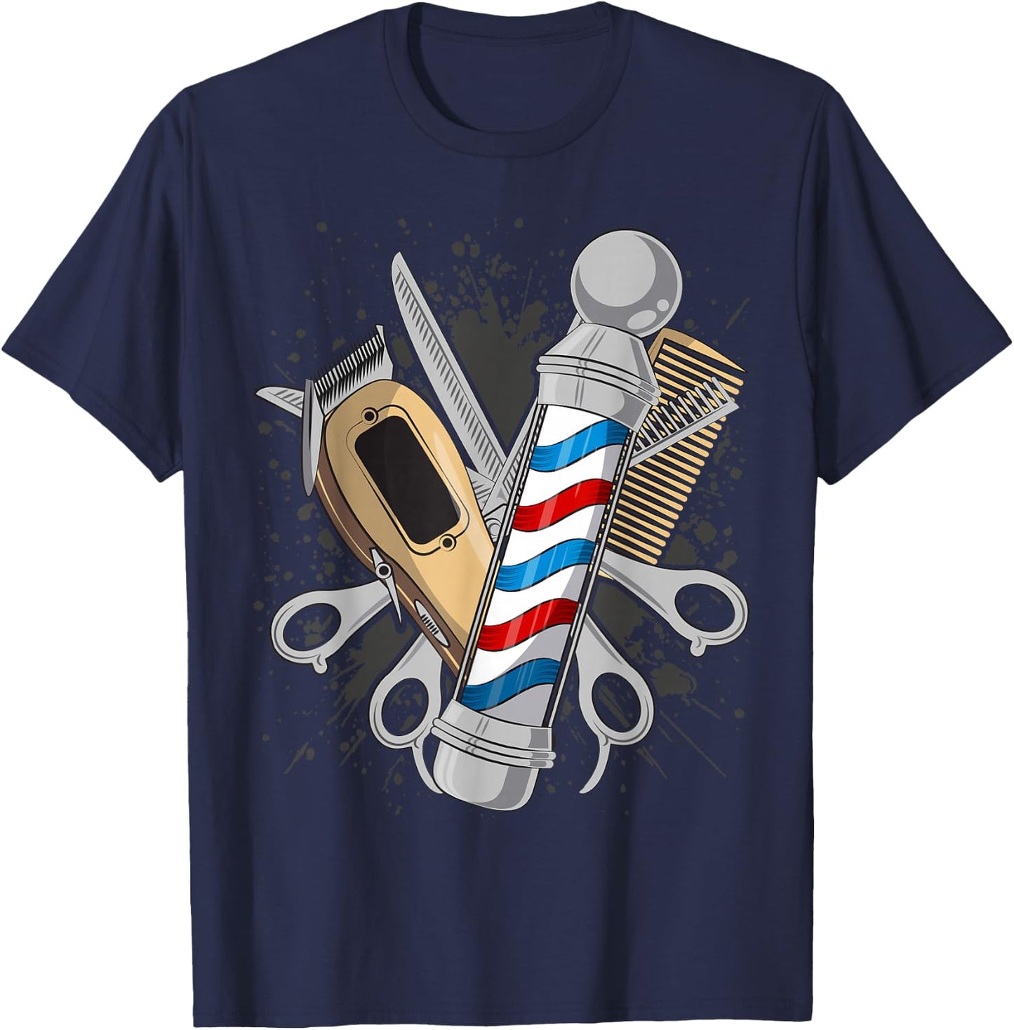 Barbers Pole Scissor Hair Clippers Comb T-Shirt - T-Shirt | Navy