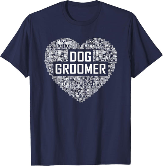Dog Groomer Heart Gifts Pet Care Spa Treatment T-Shirt - T-Shirt | Navy