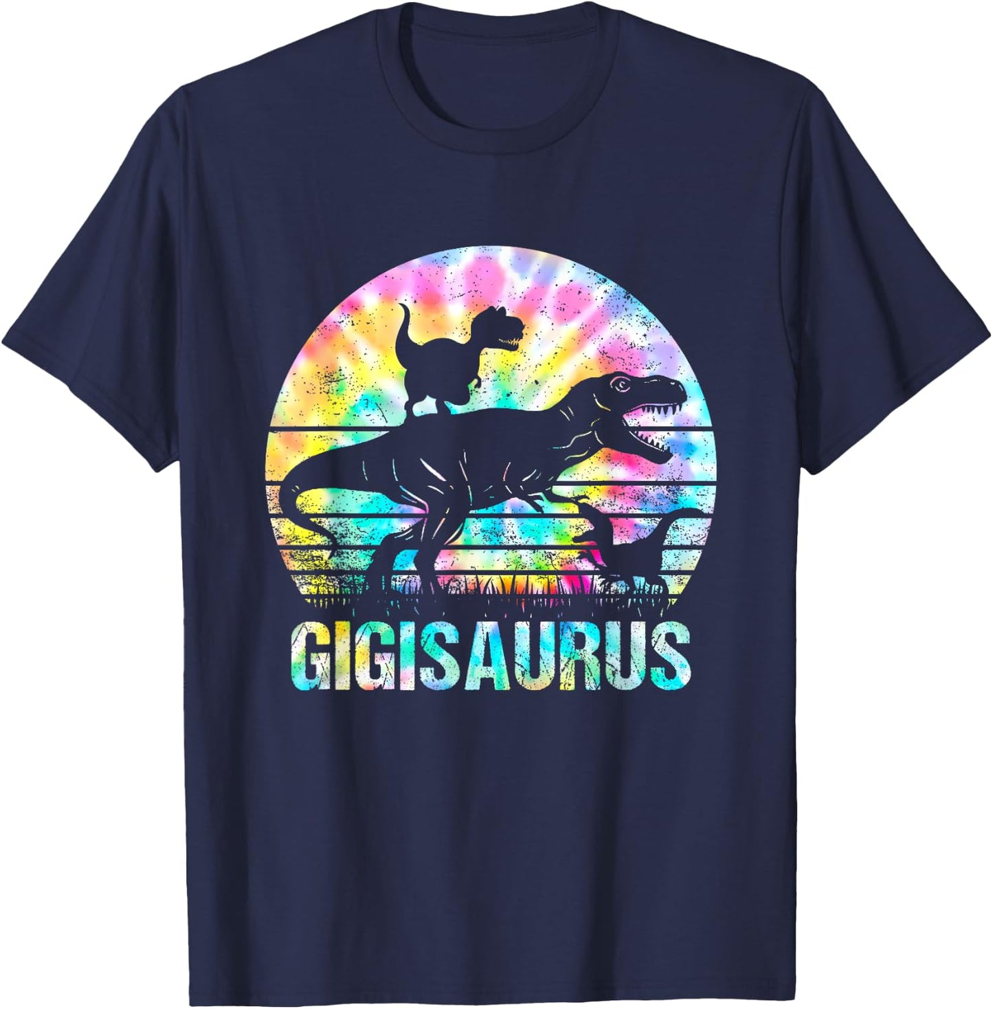 Gigisaurus T Rex Dinosaur Gigi Saurus Tie Dye Vintage T-Shirt - T-Shirt | Navy