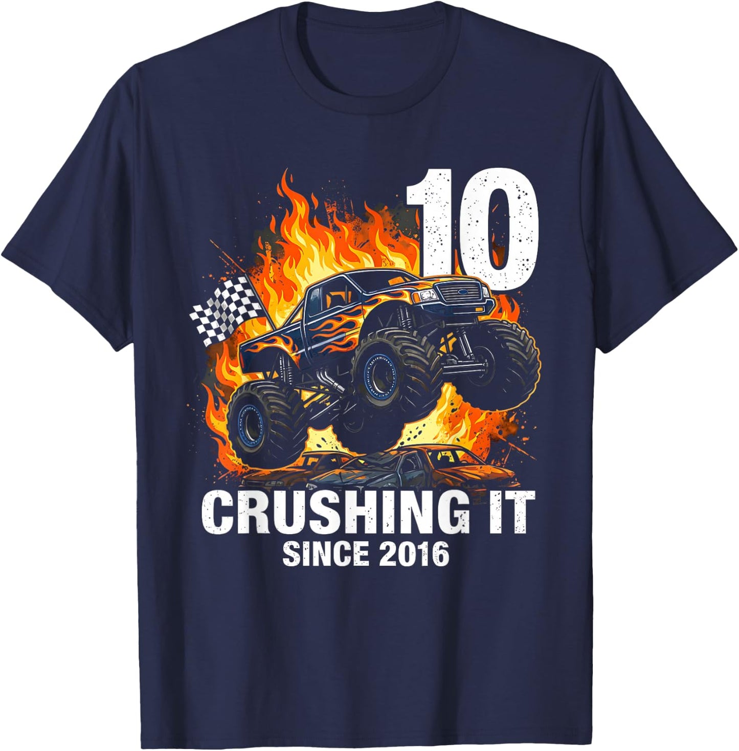 10th Birthday Truck Turning 10 Years Old Boy Born in 2016 T-Shirt - T-Shirt | Navy