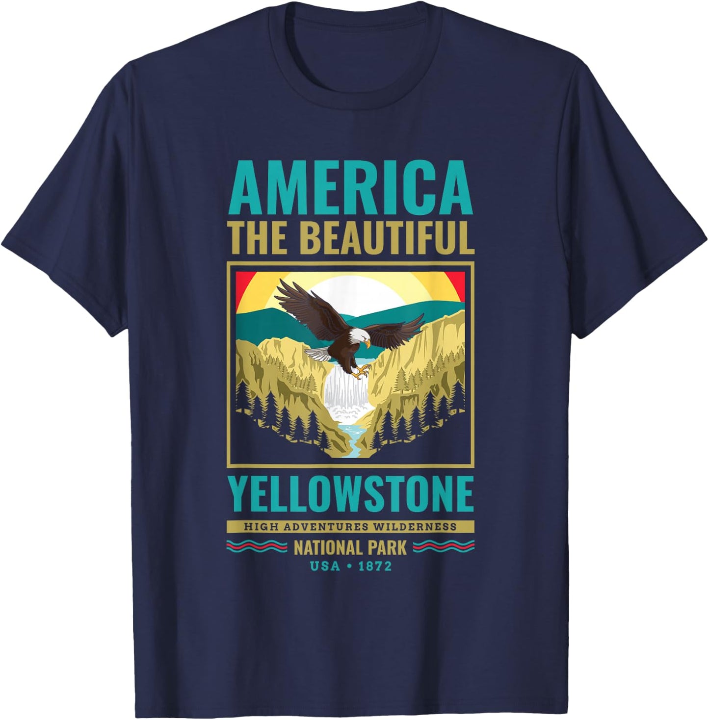 Yellowstone US National Park Eagle Vintage Gift T-Shirt - T-Shirt | Navy