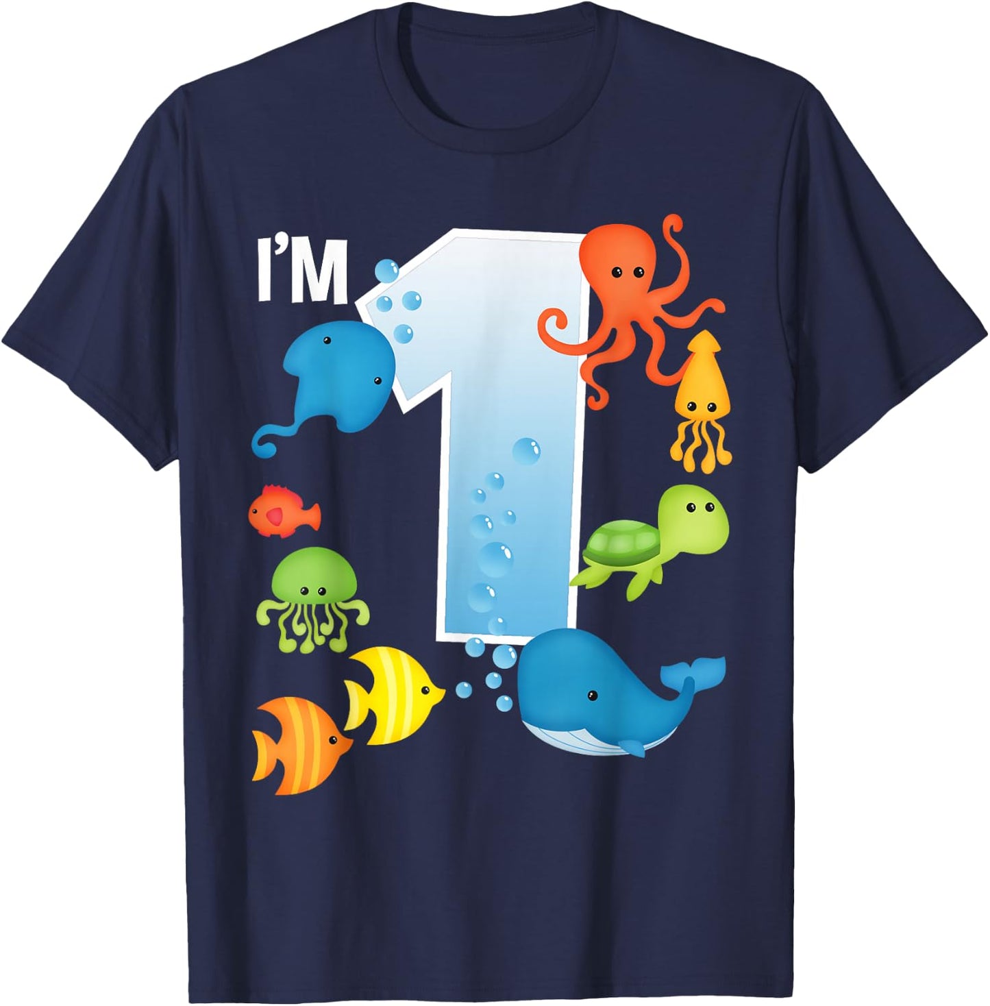 Ocean See Underwater 1 Year Old Under The Sea Birthday Party T-Shirt - T-Shirt | Navy