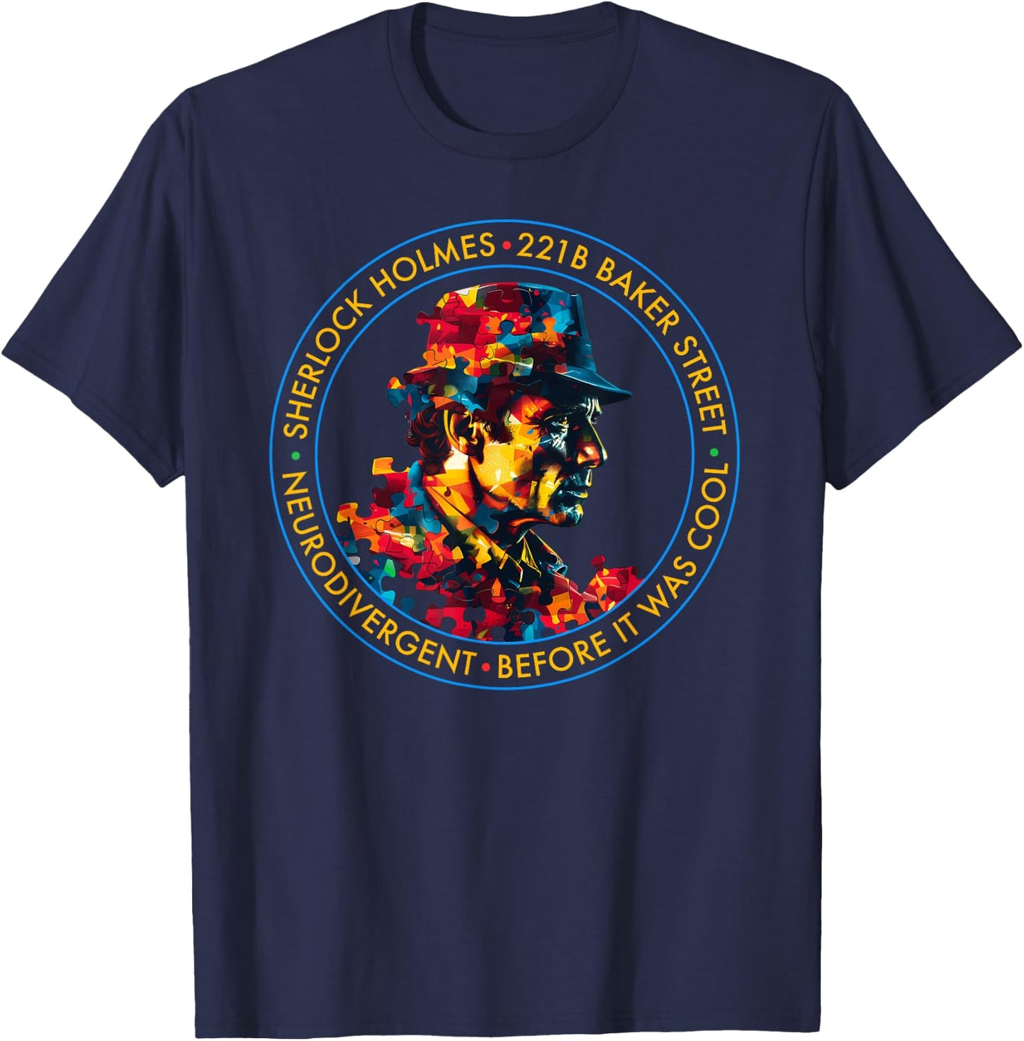 Neurodivergent Sherlock Holmes Design T-Shirt - T-Shirt | Navy