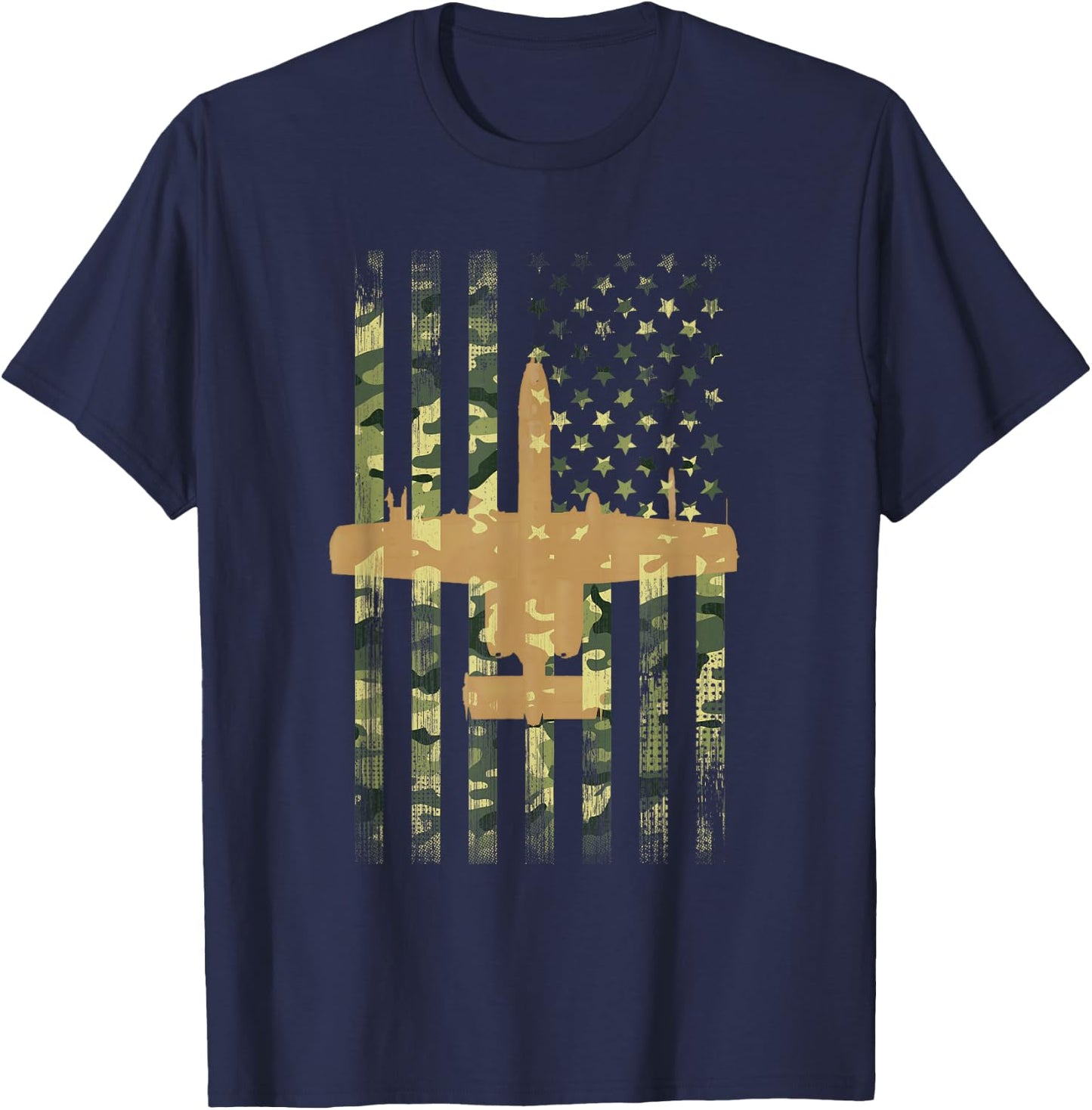 A-10 Thunderbolt II Warthog Camo Flag Military Airplane T-Shirt - T-Shirt | Navy