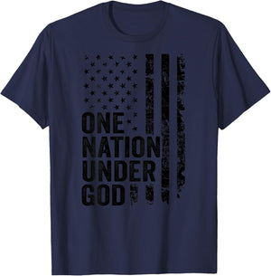 One Nation Under God - Christian Faith USA Flag (ON Back) T-Shirt - T-Shirt | Navy