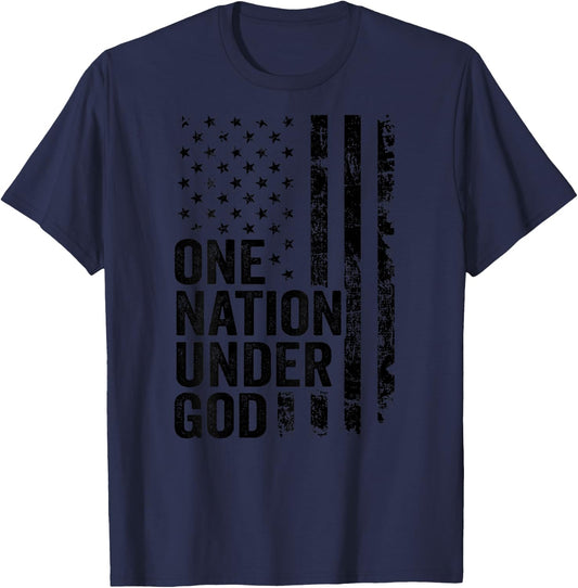 One Nation Under God - Christian Faith USA Flag (ON Back) T-Shirt - T-Shirt | Navy