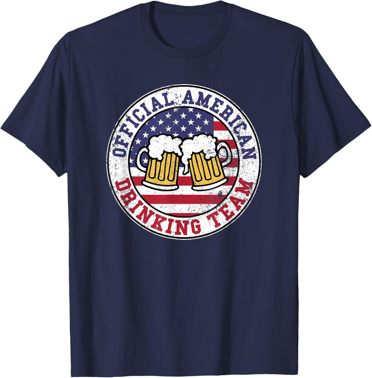 Official American Drinking Team Logo Funny Drinking Team T-Shirt - T-Shirt | Navy