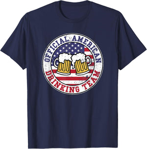 Official American Drinking Team Logo Funny Drinking Team T-Shirt - T-Shirt | Navy